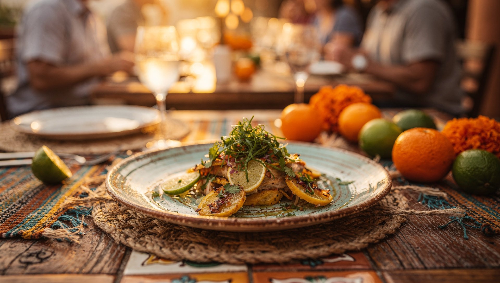 Award Winning Baja Dish Elegantly plated signature Baja-inspired dish with careful garnish