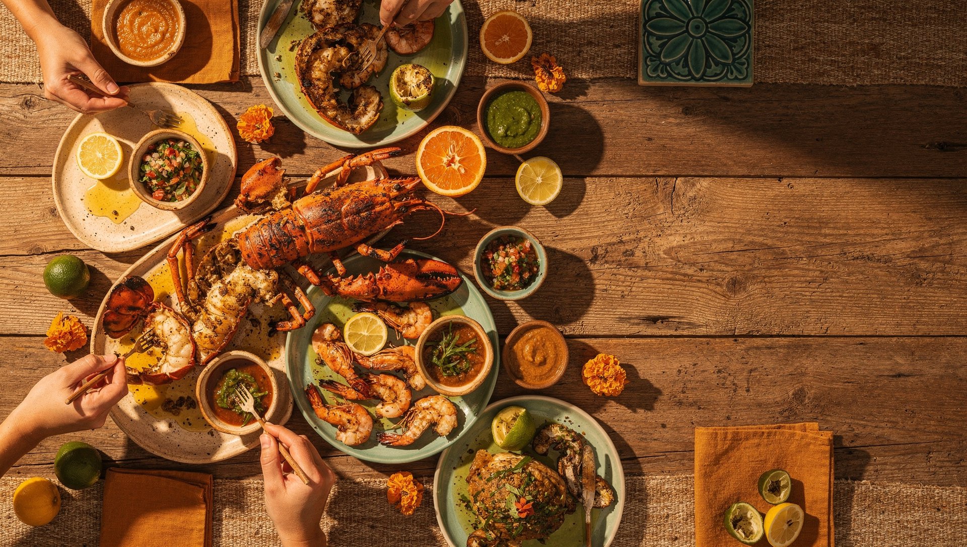 Baja Seafood Platter Generous seafood platter with lobster and shrimp, coastal Baja flavors