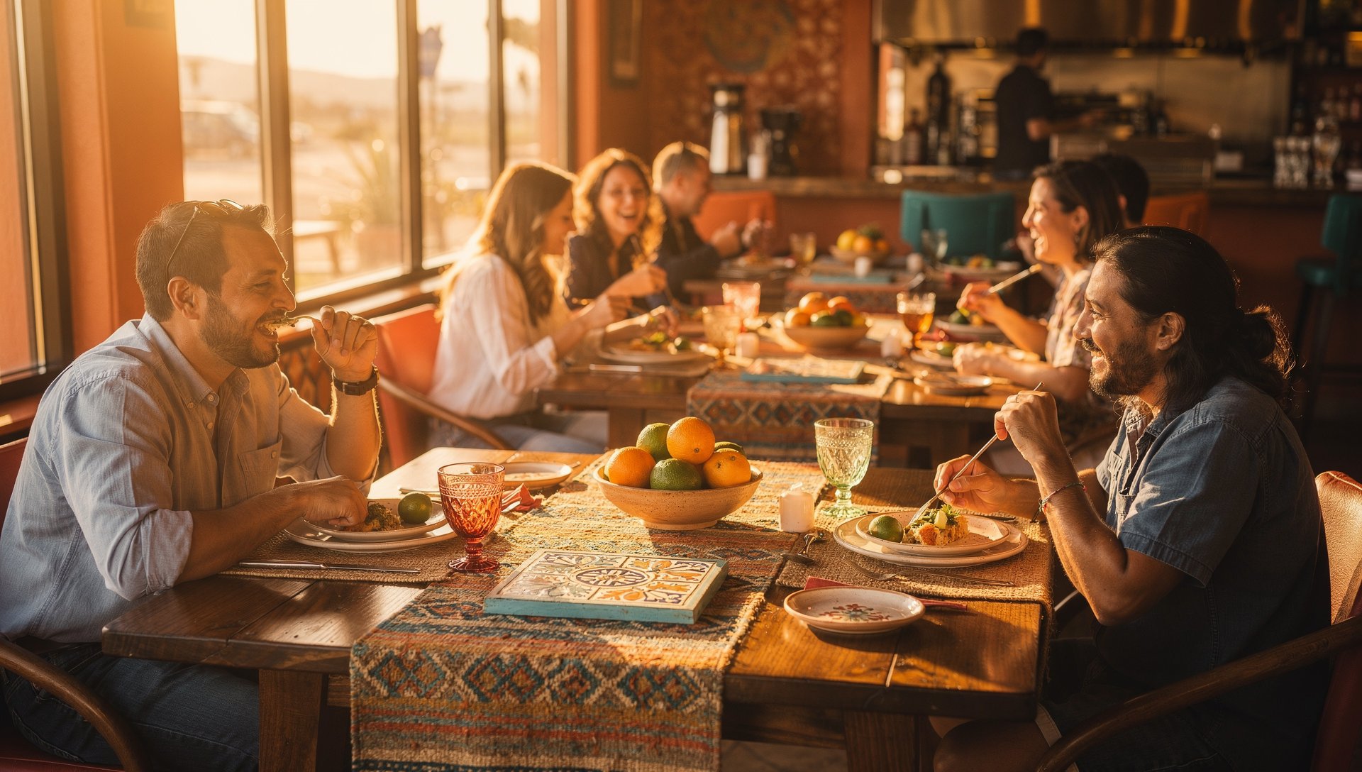 Warm inviting restaurant dining room with guests enjoying a meal